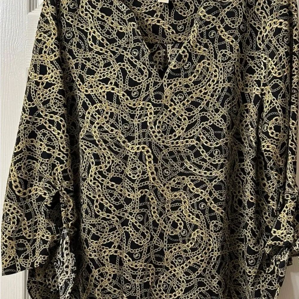 Michael Kors blouse gold chain with MK logo sz L